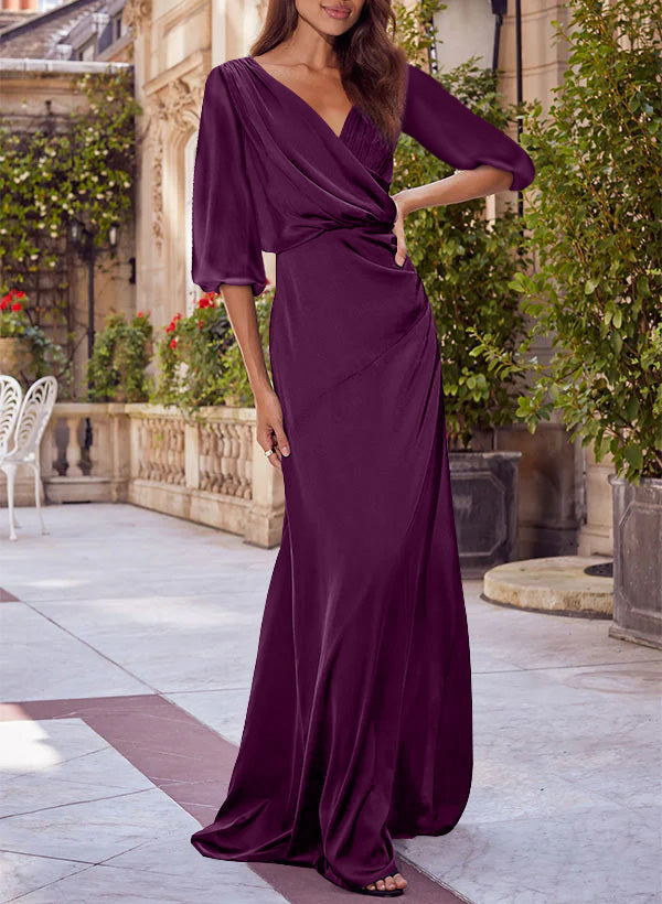 Red V-neck Floral Print Column Dress for Mothers of the Bride & Groom-BMbridal