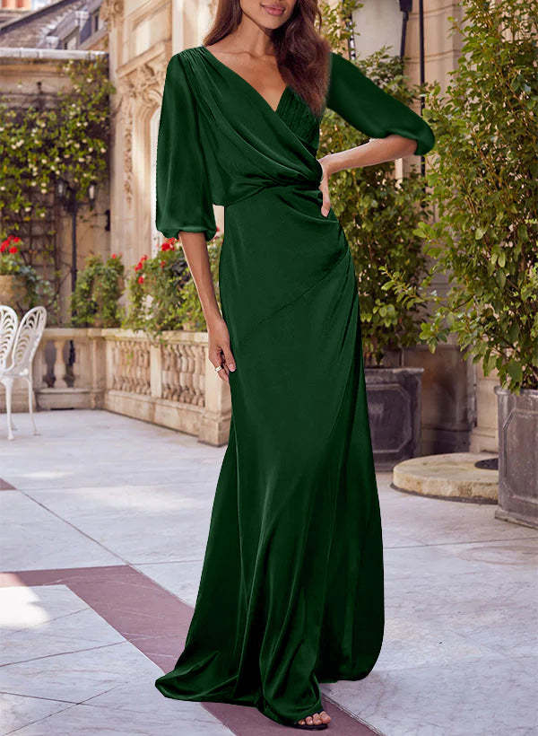 Red V-neck Floral Print Column Dress for Mothers of the Bride & Groom-BMbridal