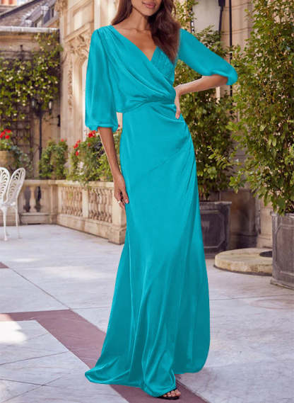 Red V-neck Floral Print Column Dress for Mothers of the Bride & Groom-BMbridal