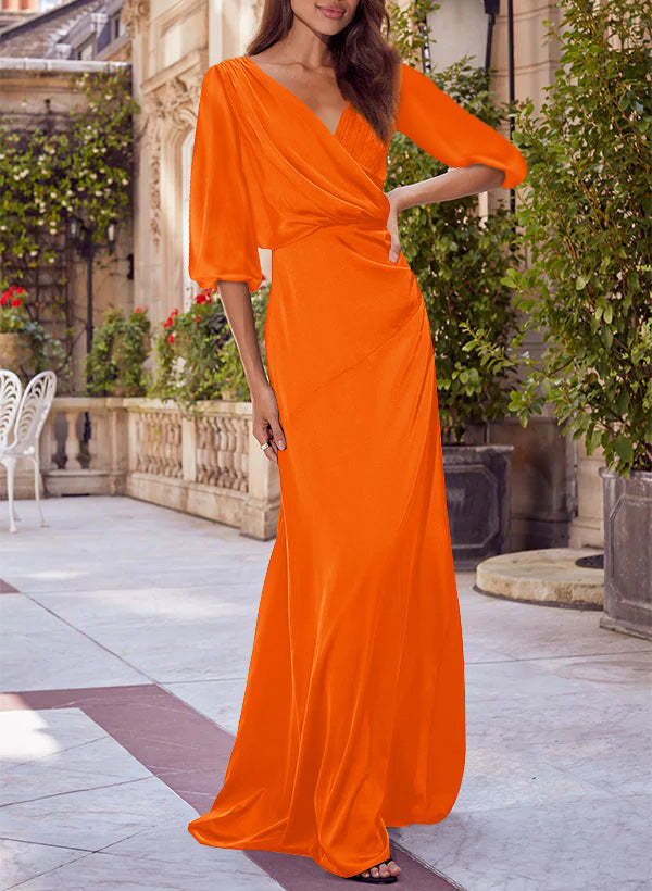 Red V-neck Floral Print Column Dress for Mothers of the Bride & Groom-BMbridal