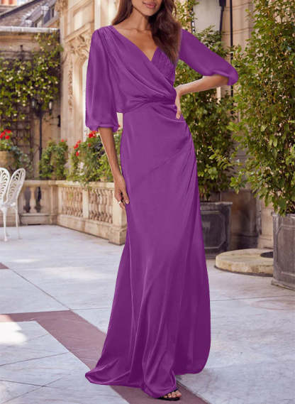 Red V-neck Floral Print Column Dress for Mothers of the Bride & Groom-BMbridal