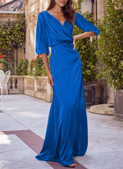 Red V-neck Floral Print Column Dress for Mothers of the Bride & Groom-BMbridal