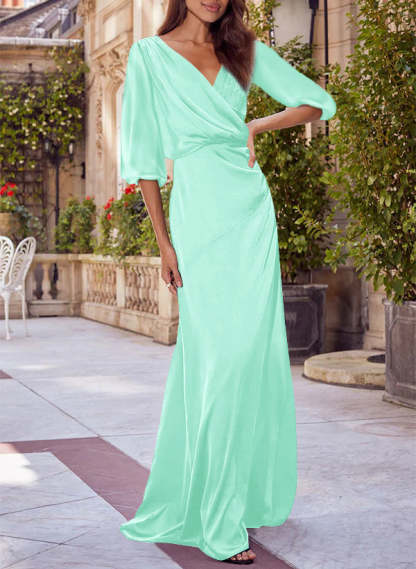 Red V-neck Floral Print Column Dress for Mothers of the Bride & Groom-BMbridal