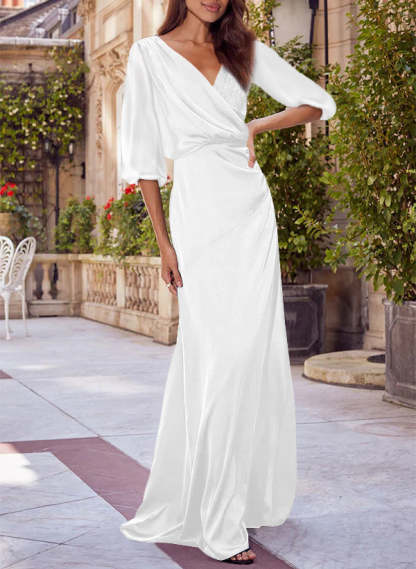 Red V-neck Floral Print Column Dress for Mothers of the Bride & Groom-BMbridal