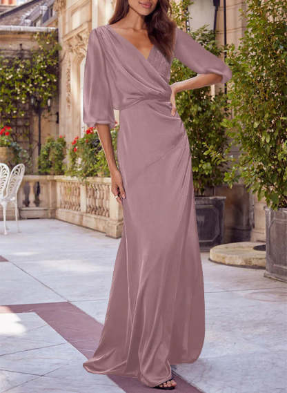 Red V-neck Floral Print Column Dress for Mothers of the Bride & Groom-BMbridal