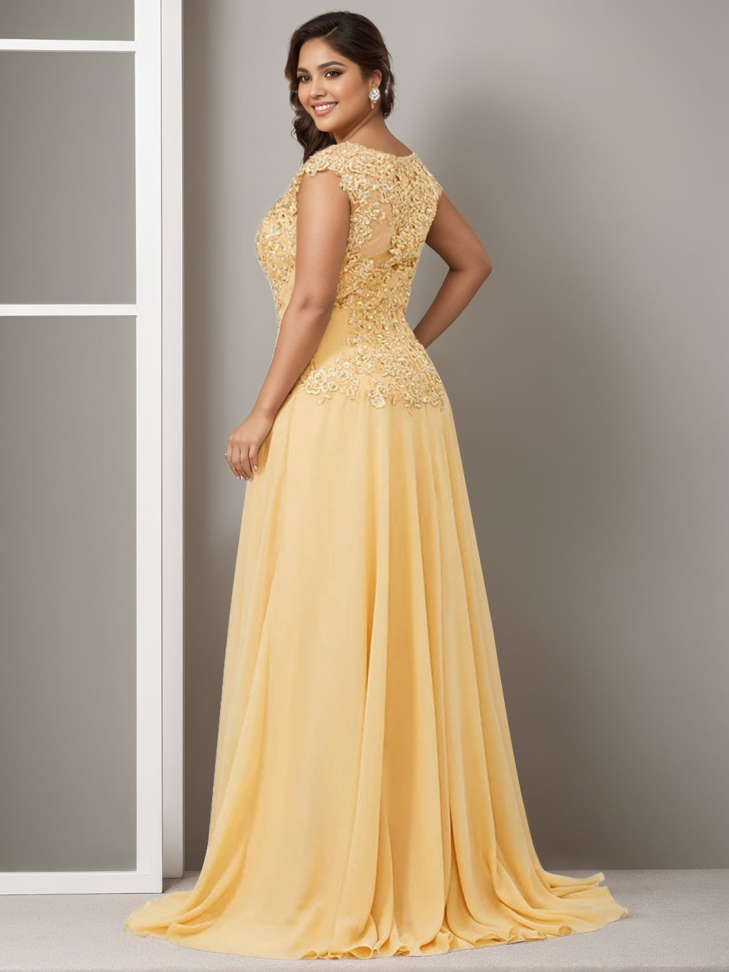 Elegant Plus Size Mother of the Bride A-Line Floor-Length Dress with Jewel Neck and Beading Appliques-BMbridal.UK