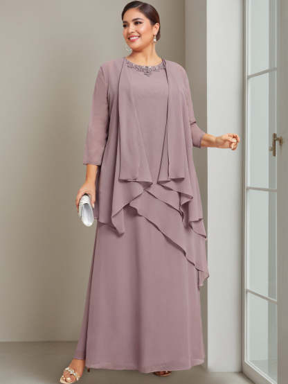 Plus Size Floor-Length Sleeveless A-Line Mother of the Bride Dress with Beading