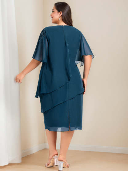 Plus Size Knee-Length Mother of the Bride Sheath/Column Dresses with Beading & Sequins