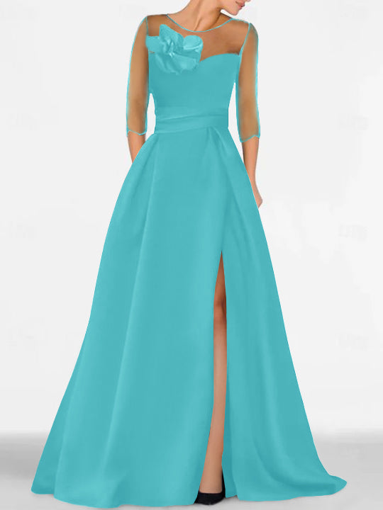 Sweetheart A-Line Princess Gown with 3/4 Sleeves and Lace Floral Detail for the Mother of the Bride