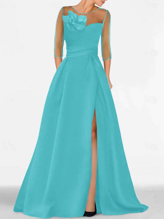 Sweetheart A-Line Princess Gown with 3/4 Sleeves and Lace Floral Detail for the Mother of the Bride