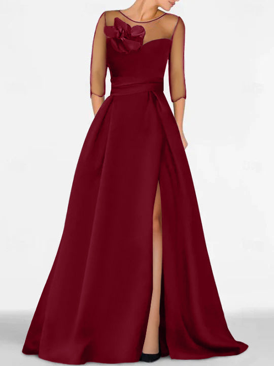 Sweetheart A-Line Princess Gown with 3/4 Sleeves and Lace Floral Detail for the Mother of the Bride