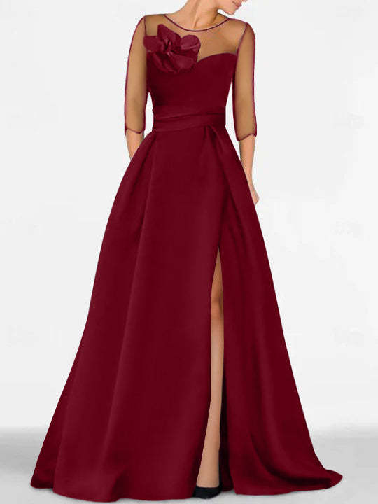 Sweetheart A-Line Princess Gown with 3/4 Sleeves and Lace Floral Detail for the Mother of the Bride