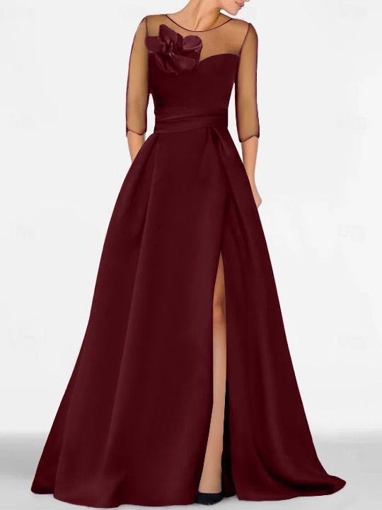 Sweetheart A-Line Princess Gown with 3/4 Sleeves and Lace Floral Detail for the Mother of the Bride