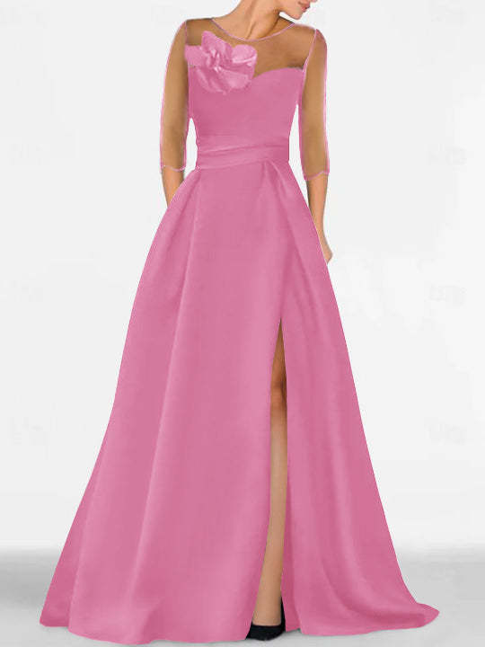 Sweetheart A-Line Princess Gown with 3/4 Sleeves and Lace Floral Detail for the Mother of the Bride