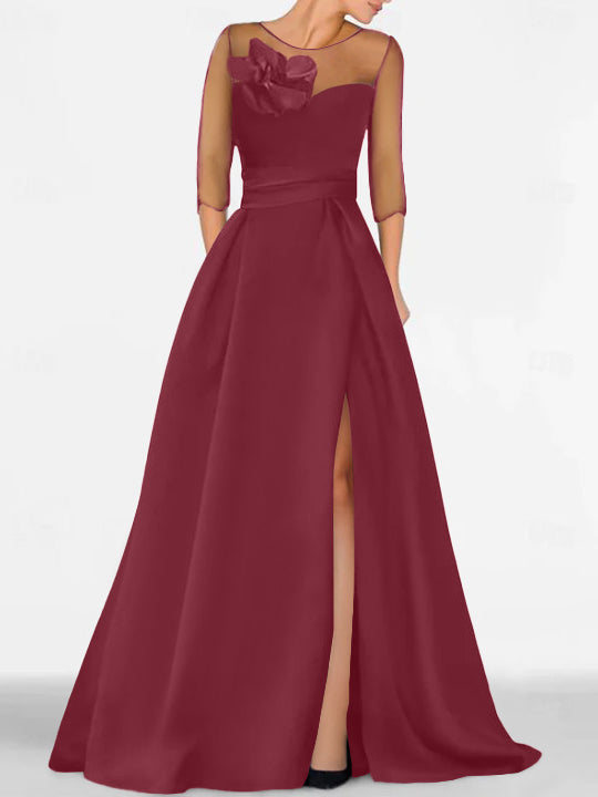 Sweetheart A-Line Princess Gown with 3/4 Sleeves and Lace Floral Detail for the Mother of the Bride