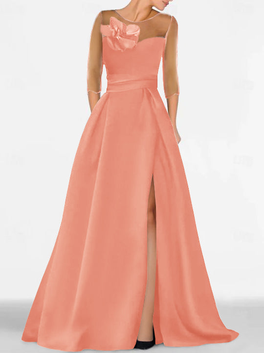 Sweetheart A-Line Princess Gown with 3/4 Sleeves and Lace Floral Detail for the Mother of the Bride