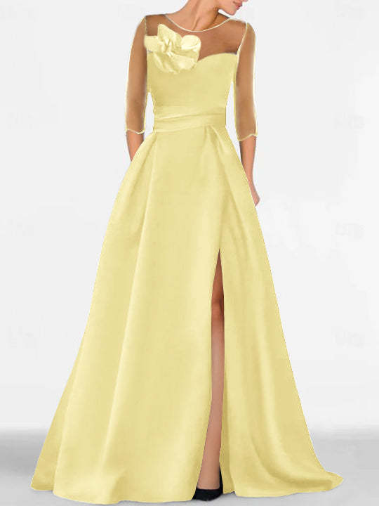 Sweetheart A-Line Princess Gown with 3/4 Sleeves and Lace Floral Detail for the Mother of the Bride