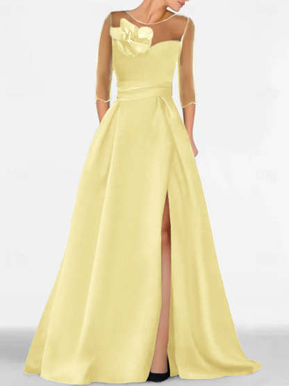 Sweetheart A-Line Princess Gown with 3/4 Sleeves and Lace Floral Detail for the Mother of the Bride