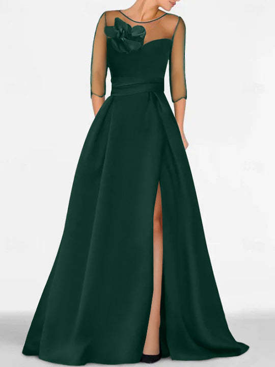 Sweetheart A-Line Princess Gown with 3/4 Sleeves and Lace Floral Detail for the Mother of the Bride