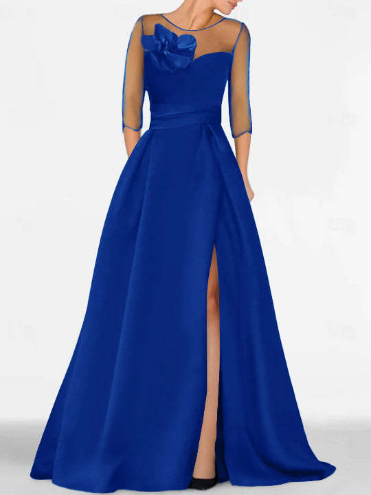 Sweetheart A-Line Princess Gown with 3/4 Sleeves and Lace Floral Detail for the Mother of the Bride