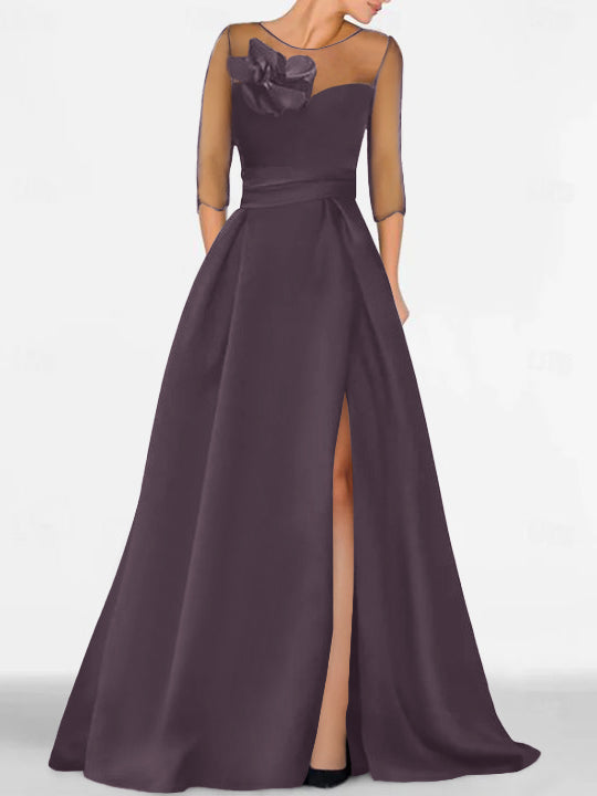 Sweetheart A-Line Princess Gown with 3/4 Sleeves and Lace Floral Detail for the Mother of the Bride