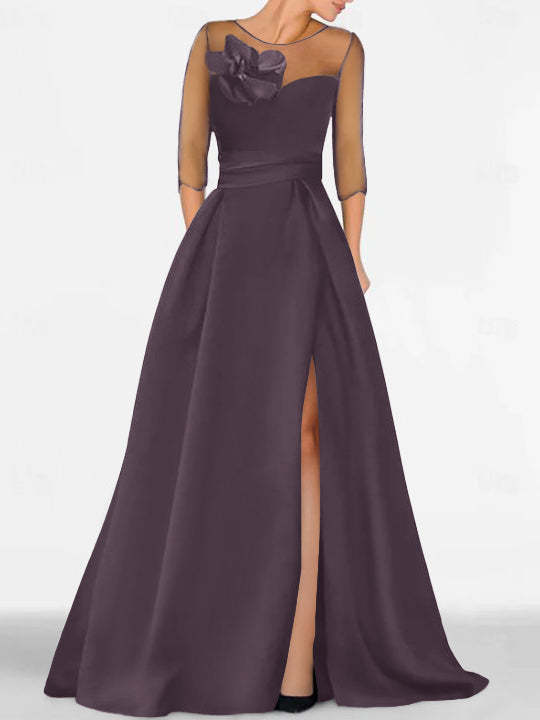 Sweetheart A-Line Princess Gown with 3/4 Sleeves and Lace Floral Detail for the Mother of the Bride