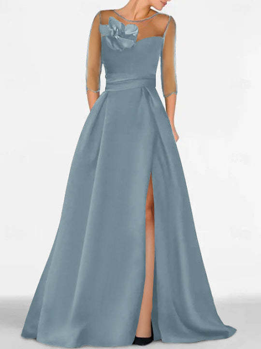 Sweetheart A-Line Princess Gown with 3/4 Sleeves and Lace Floral Detail for the Mother of the Bride