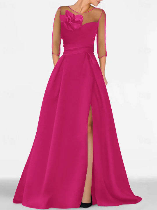 Sweetheart A-Line Princess Gown with 3/4 Sleeves and Lace Floral Detail for the Mother of the Bride