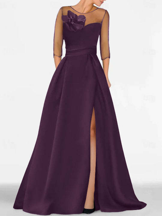 Sweetheart A-Line Princess Gown with 3/4 Sleeves and Lace Floral Detail for the Mother of the Bride