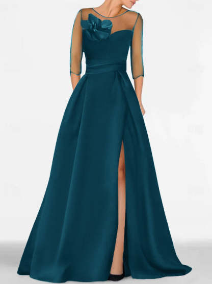 Sweetheart A-Line Princess Gown with 3/4 Sleeves and Lace Floral Detail for the Mother of the Bride