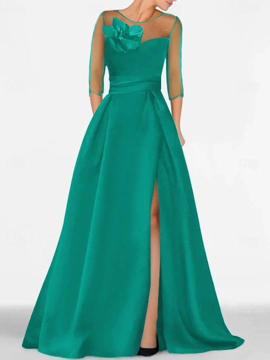 Sweetheart A-Line Princess Gown with 3/4 Sleeves and Lace Floral Detail for the Mother of the Bride