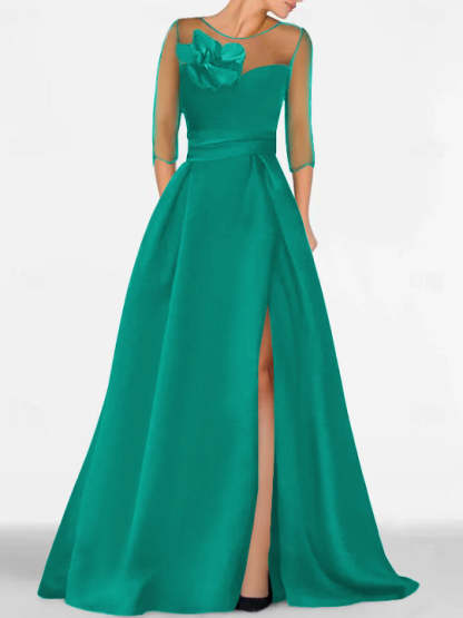 Sweetheart A-Line Princess Gown with 3/4 Sleeves and Lace Floral Detail for the Mother of the Bride