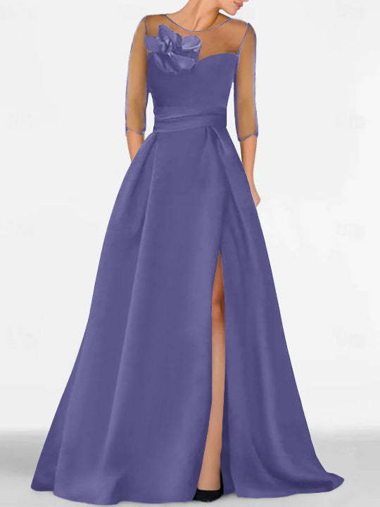 Sweetheart A-Line Princess Gown with 3/4 Sleeves and Lace Floral Detail for the Mother of the Bride