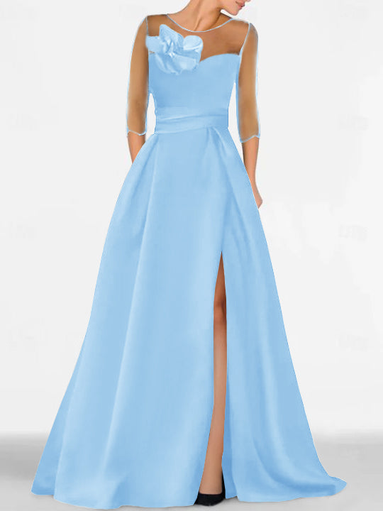 Sweetheart A-Line Princess Gown with 3/4 Sleeves and Lace Floral Detail for the Mother of the Bride