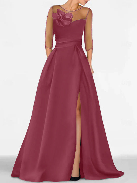 Sweetheart A-Line Princess Gown with 3/4 Sleeves and Lace Floral Detail for the Mother of the Bride