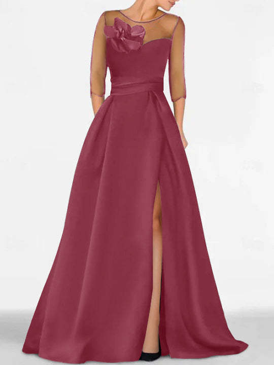 Sweetheart A-Line Princess Gown with 3/4 Sleeves and Lace Floral Detail for the Mother of the Bride