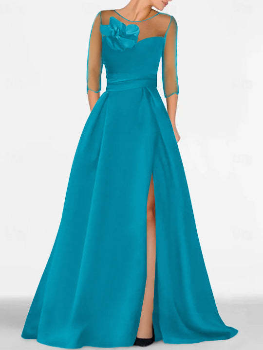 Sweetheart A-Line Princess Gown with 3/4 Sleeves and Lace Floral Detail for the Mother of the Bride