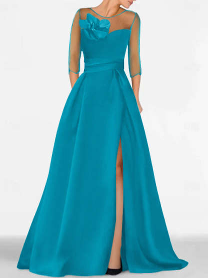 Sweetheart A-Line Princess Gown with 3/4 Sleeves and Lace Floral Detail for the Mother of the Bride