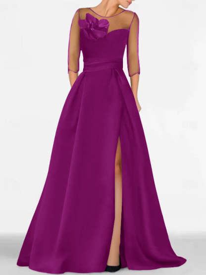 Sweetheart A-Line Princess Gown with 3/4 Sleeves and Lace Floral Detail for the Mother of the Bride