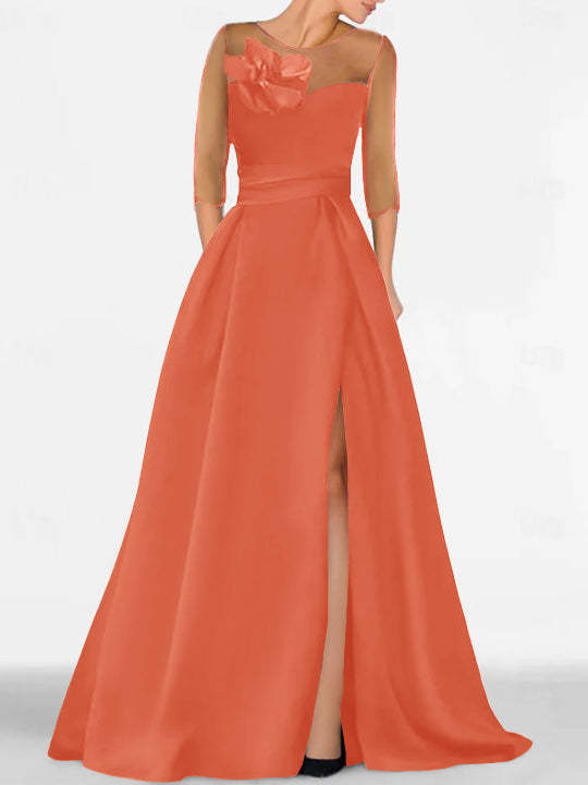 Sweetheart A-Line Princess Gown with 3/4 Sleeves and Lace Floral Detail for the Mother of the Bride