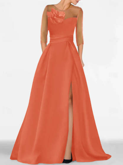 Sweetheart A-Line Princess Gown with 3/4 Sleeves and Lace Floral Detail for the Mother of the Bride