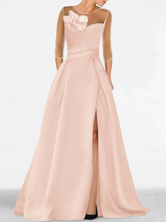 Sweetheart A-Line Princess Gown with 3/4 Sleeves and Lace Floral Detail for the Mother of the Bride