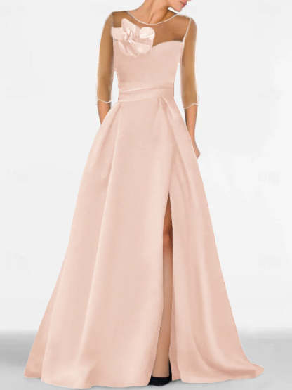 Sweetheart A-Line Princess Gown with 3/4 Sleeves and Lace Floral Detail for the Mother of the Bride