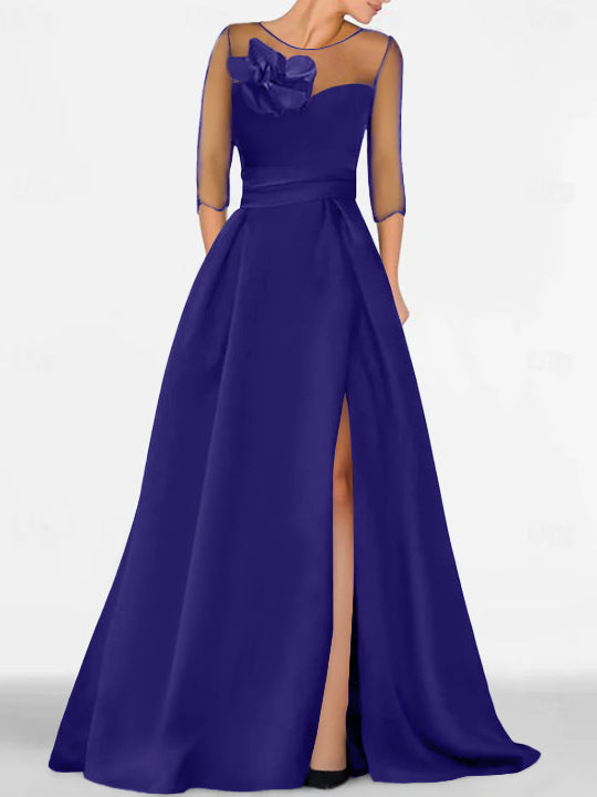 Sweetheart A-Line Princess Gown with 3/4 Sleeves and Lace Floral Detail for the Mother of the Bride