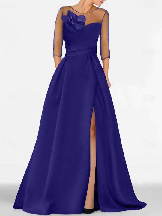 Sweetheart A-Line Princess Gown with 3/4 Sleeves and Lace Floral Detail for the Mother of the Bride