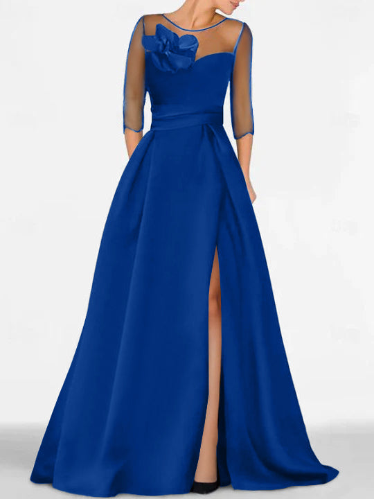 Sweetheart A-Line Princess Gown with 3/4 Sleeves and Lace Floral Detail for the Mother of the Bride