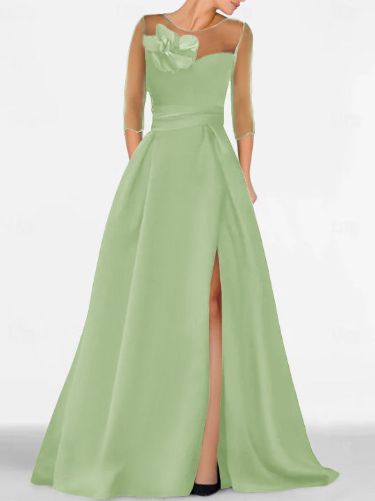 Sweetheart A-Line Princess Gown with 3/4 Sleeves and Lace Floral Detail for the Mother of the Bride