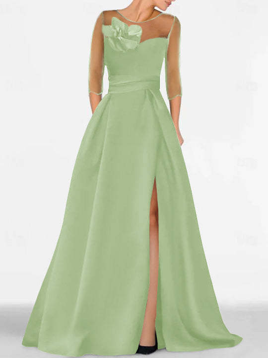 Sweetheart A-Line Princess Gown with 3/4 Sleeves and Lace Floral Detail for the Mother of the Bride