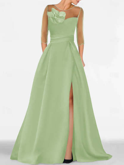 Sweetheart A-Line Princess Gown with 3/4 Sleeves and Lace Floral Detail for the Mother of the Bride