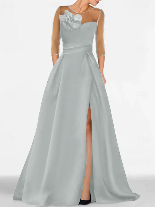 Sweetheart A-Line Princess Gown with 3/4 Sleeves and Lace Floral Detail for the Mother of the Bride